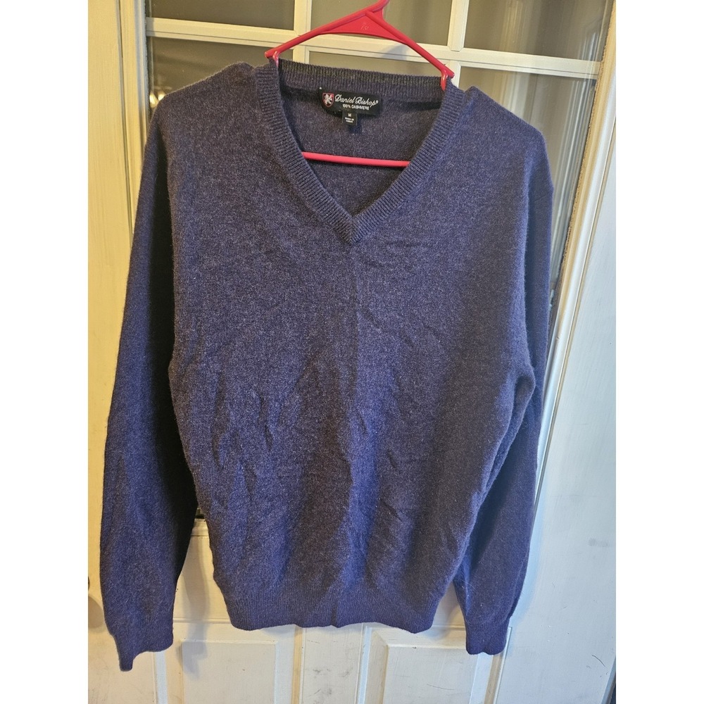 Daniel Bishop Mens Purple 100% Cashmere V-Neck Pullover Sweater Size Medium